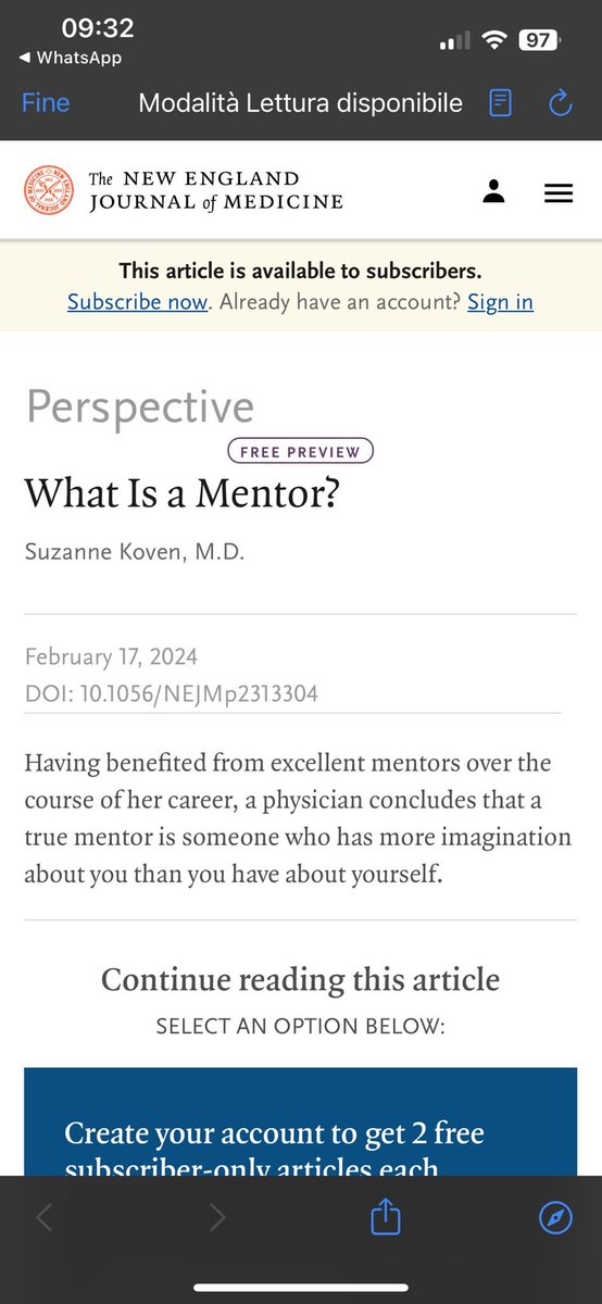 My friend @massimoiava raised my attention about this very nice piece about what a mentor is. DOI: 10.1056/NEJMp2313304 Fully agree in that mentoring is a pleasure and it goes in both directions: Mentees mentor the mentor too!!