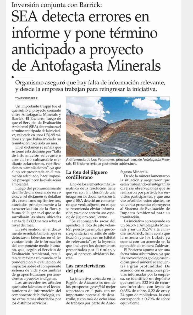 Pasó hoy un poco colado que se rechazó un proyecto de Antofagasta Minerals que contiene, aparentemente una tentativa de delito, al menos. 

Alguien en el proceso de revisión de la Declaración (antes de presentarla) sugirió omitir información relevante para la evaluación.

(sigue)