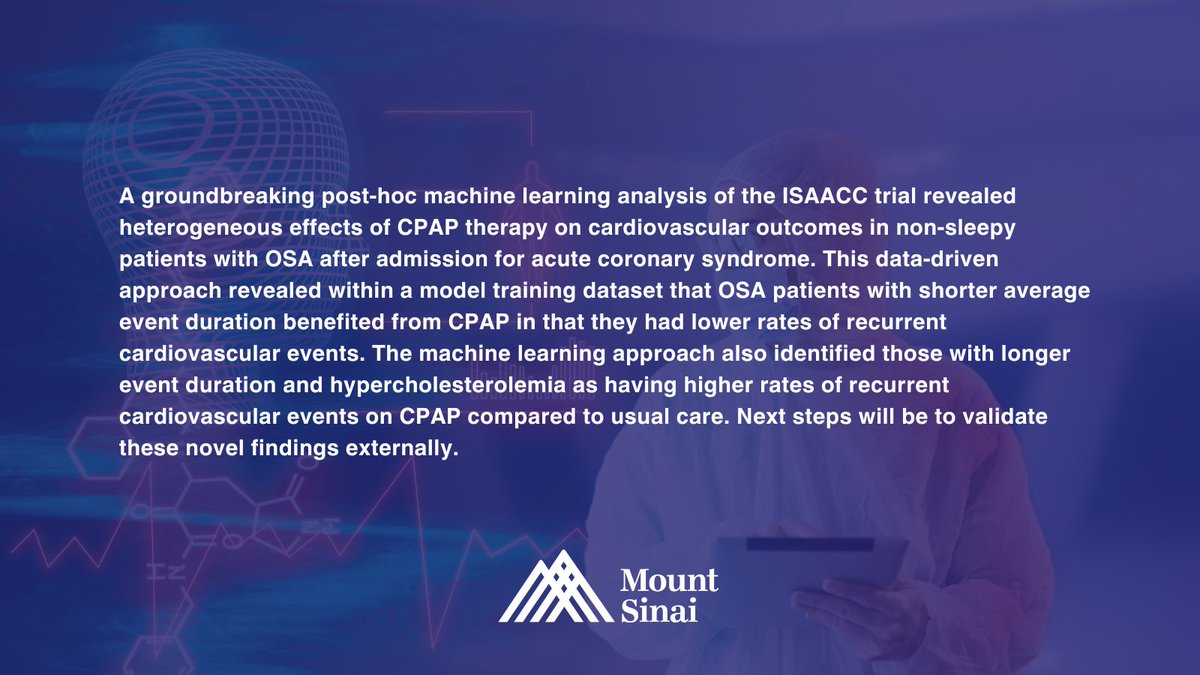 New findings from the ISAACC trial shed light on #CPAP therapy for non-sleepy OSA patients post-acute coronary syndrome. Learn more: bit.ly/3SIEctb #SleepApnea #MachineLearning #Research @OrenCohen_MD #NYC #WeFindAWay @Respiratory_NYC