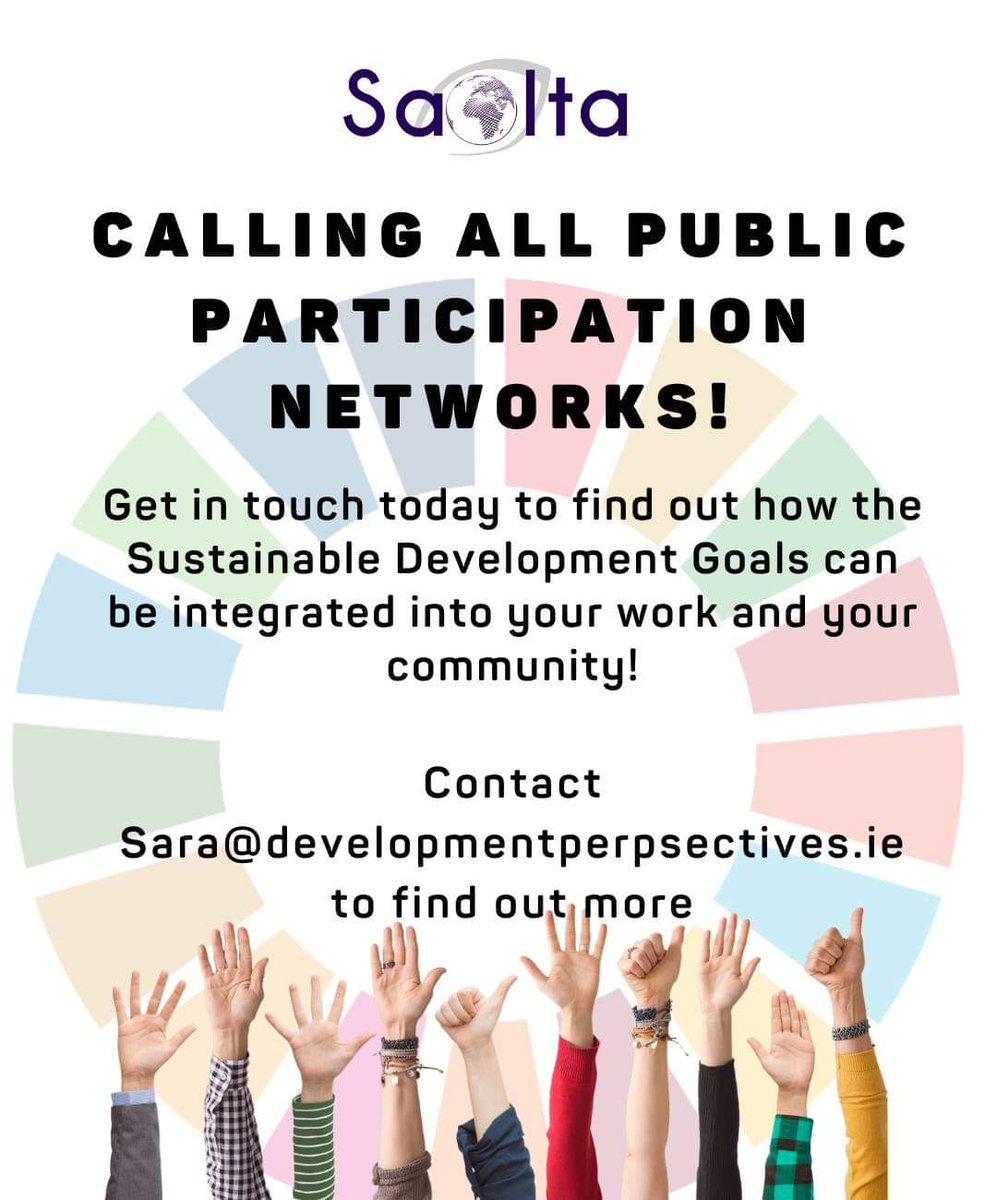 Saolta (@saoltaed) on Twitter photo Calling all PPNs - Saolta is offering FREE Sustainable Development Goal workshops to your members.
Contact Sara at sara@developmentperspectives.ie for more information.
#SDGs #PPNs Calling all PPNs - Saolta is offering FREE Sustainable Development Goal workshops to your members.
Contact Sara at sara@developmentperspectives.ie for more information.
#SDGs #PPNs