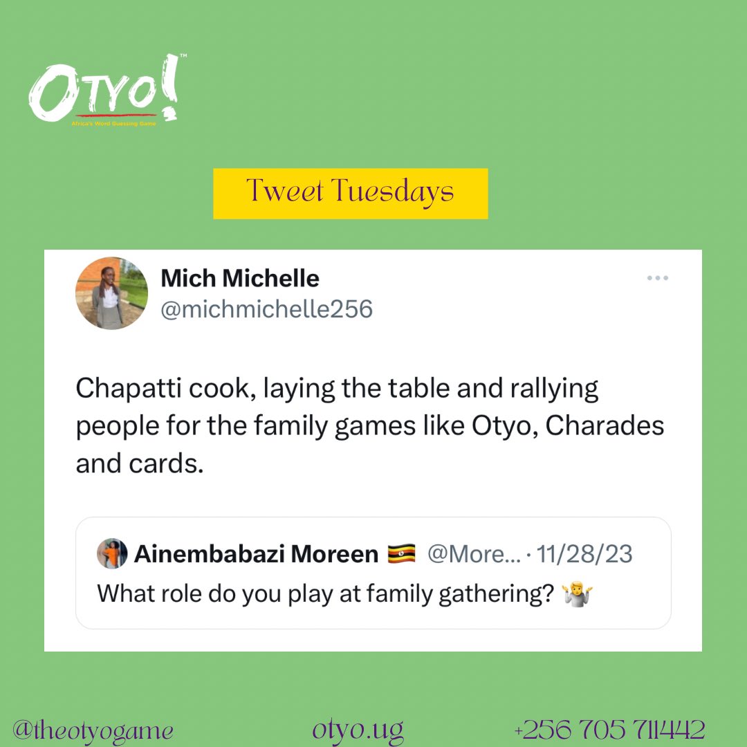In our opinion, this is the best role!

#theotyogame #tweettuesdays #letsplay #tribeguesses #wordgame #Africangame