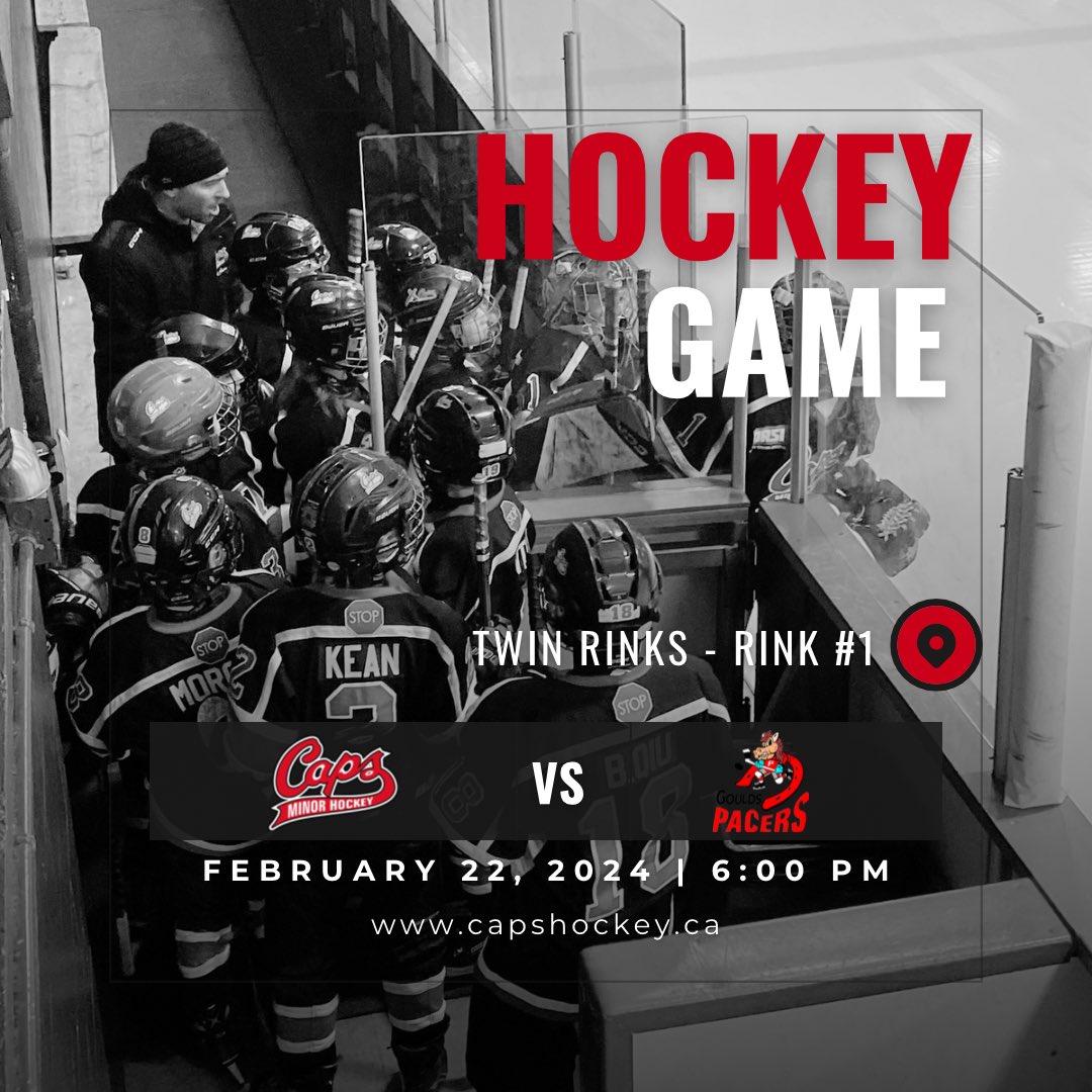 Come cheer us on!  It’s our last regular season game before the playoffs. It’s going to be a dandy one in the barn!

        Caps vs Pacers
📆 Thursday February 22
🕕 6 PM
📍Twin Rinks - Rink #1

Go Caps Go!
<a href="/SJMHA/">St. John's Caps</a>