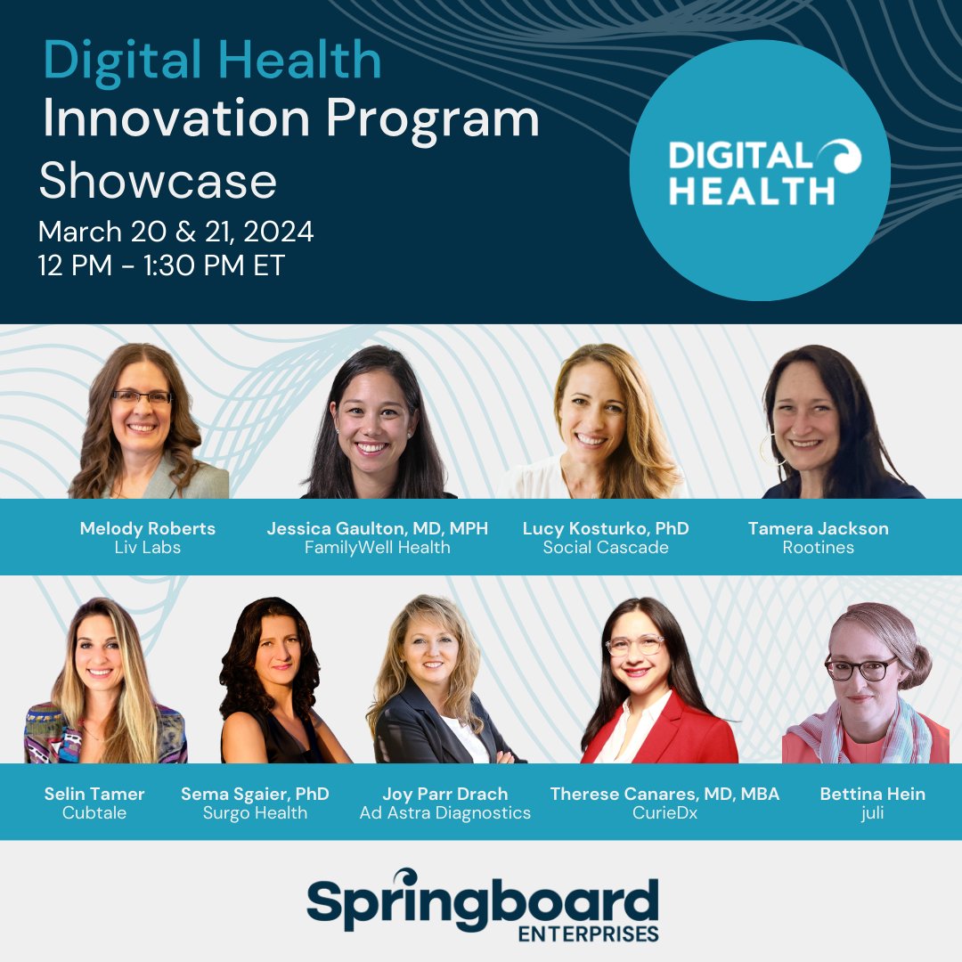 Join us at the Digital Health Innovation Showcase on Mar 20 & 21, 12-1:30pm EST! Witness visionary women from our latest cohort revolutionize patient care, diagnostics, and data solutions. RSVP: bit.ly/49lcwBB See you there!