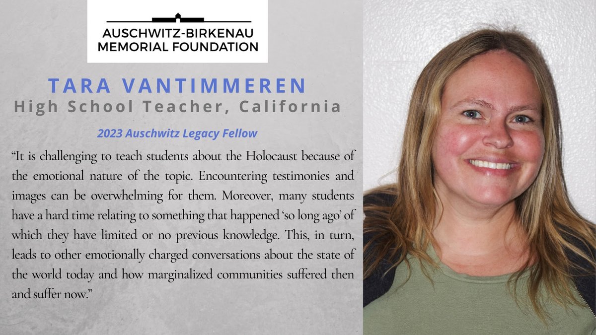 Meet Tara VanTimmeren, our #Auschwitz Legacy Fellow of the Week. When asked why she applied for our Fellowship, Tara said, “It's always been a priority to educate myself and others about what happened during the #Holocaust and how we can take steps to prevent similar atrocities…