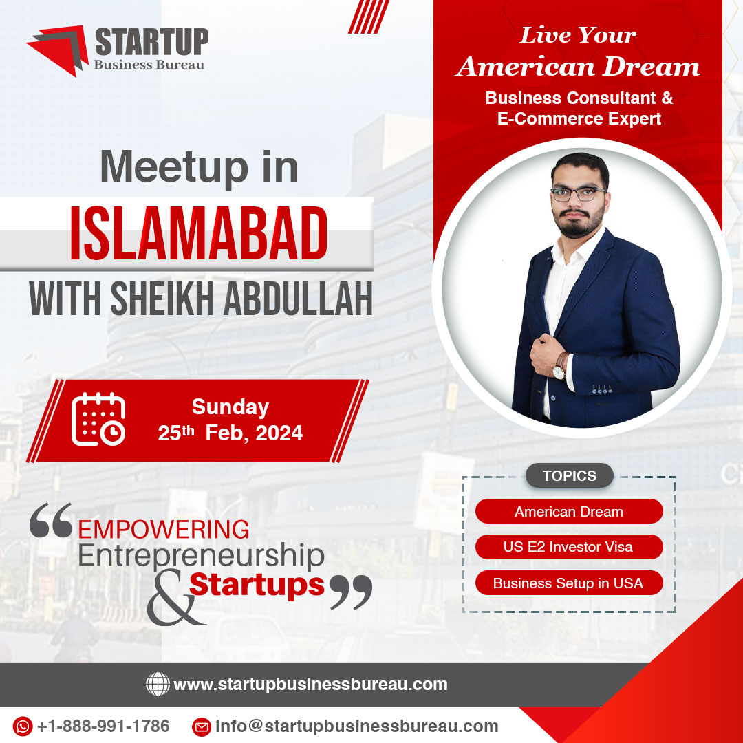 🗽Want to start your business in the USA❓
Meet up with Sheikh Abdullah at Islamabad Business Consultant, Advisor &amp; E-Commerce Expert!

Book your Consultation now: form.jotform.com/230611933473453

#startupbusinessbureau #investment #enterprenureship #business #usa #E2visa #meetup
