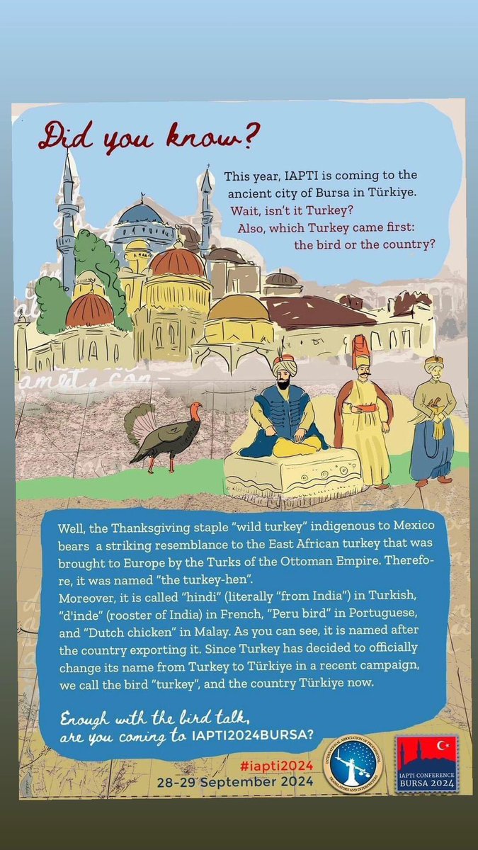 auhumaran's tweet photo. Here is the million dolar question: which Turkey came first, the bird or the country? 😊
#iapti2024 #translation #interpreting #bursa #türkiye #turkeyhen #wordnerds @iapti #cl8 #t9n #CPD https://t.co/8sMOdPkgLW