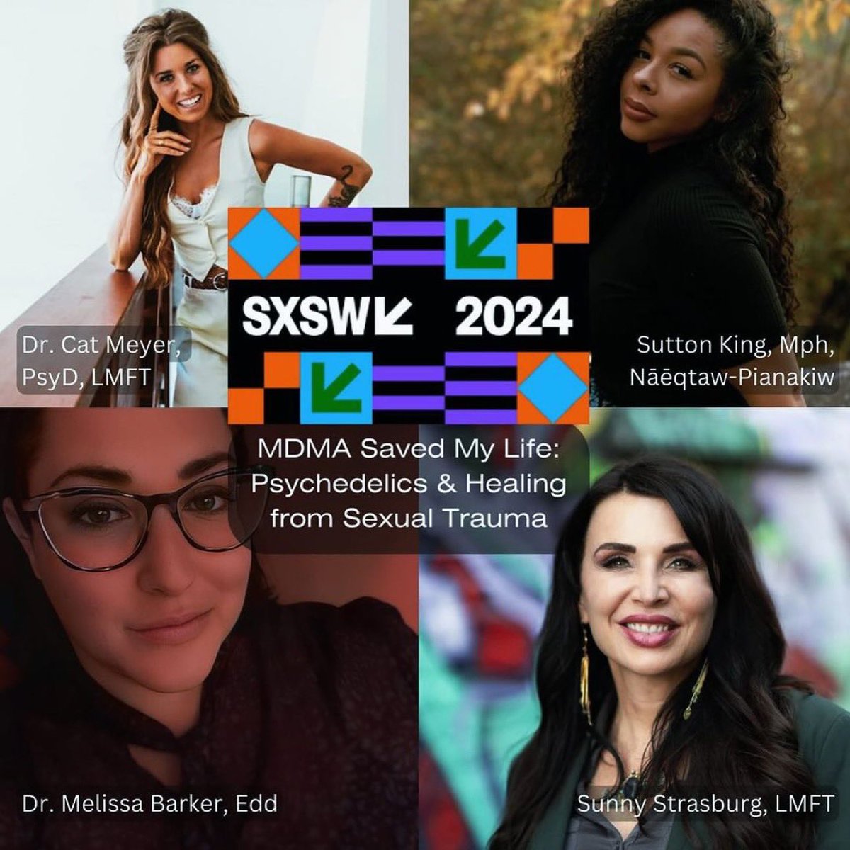 Excited to join this panel focusing on the power of MDMA +other psychedelics for healing s.xual trauma. Catch us at SXSW in Austin March 8th at 2:30 CMT Entitled: MDMD Saved My Life. It’s going to be a powerful and healing conversation🌱