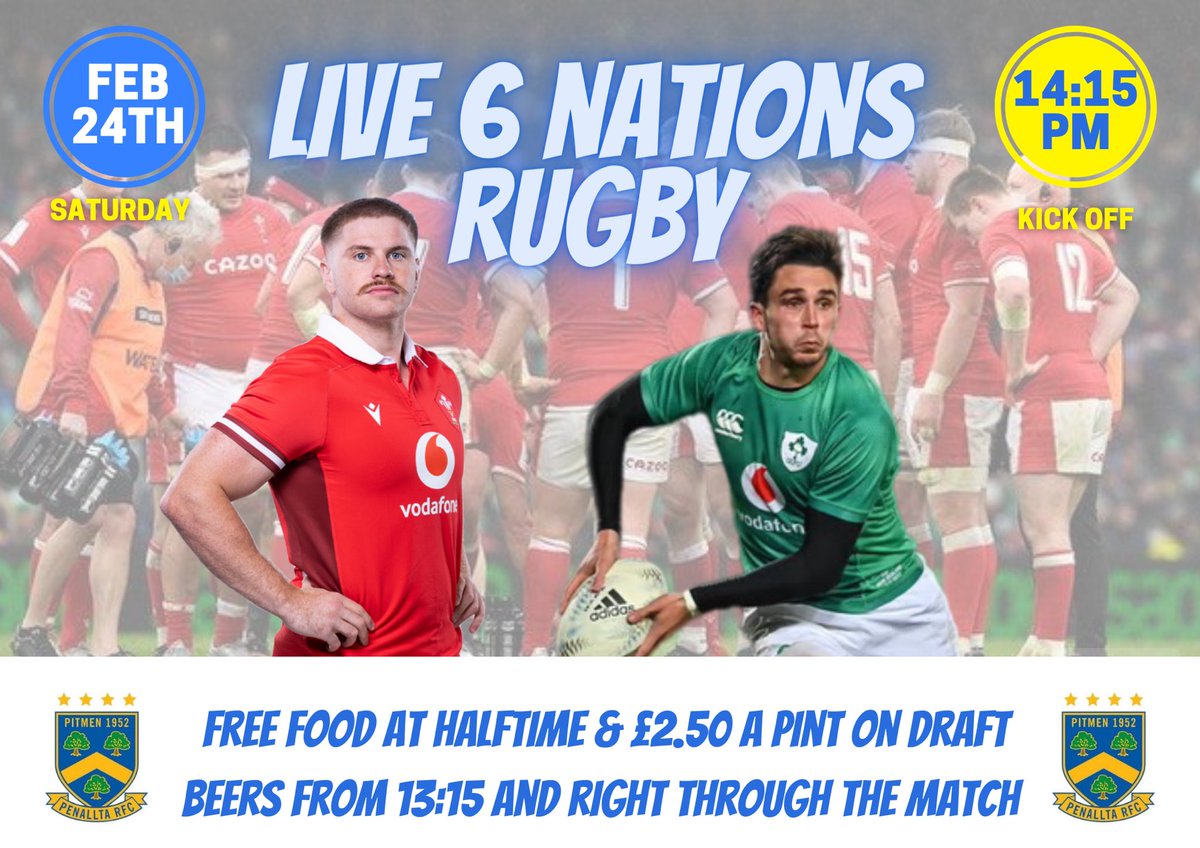 Join us at the clubhouse this Saturday as Wales take on grand slam favourites Ireland! Offers on draft beer available and a free curry at halftime 💙💛🏴󠁧󠁢󠁷󠁬󠁳󠁿🇮🇪 #uppapitmen #welshrugby #rugbyunion #Rugby #rugbyclub #sixnationsrugby