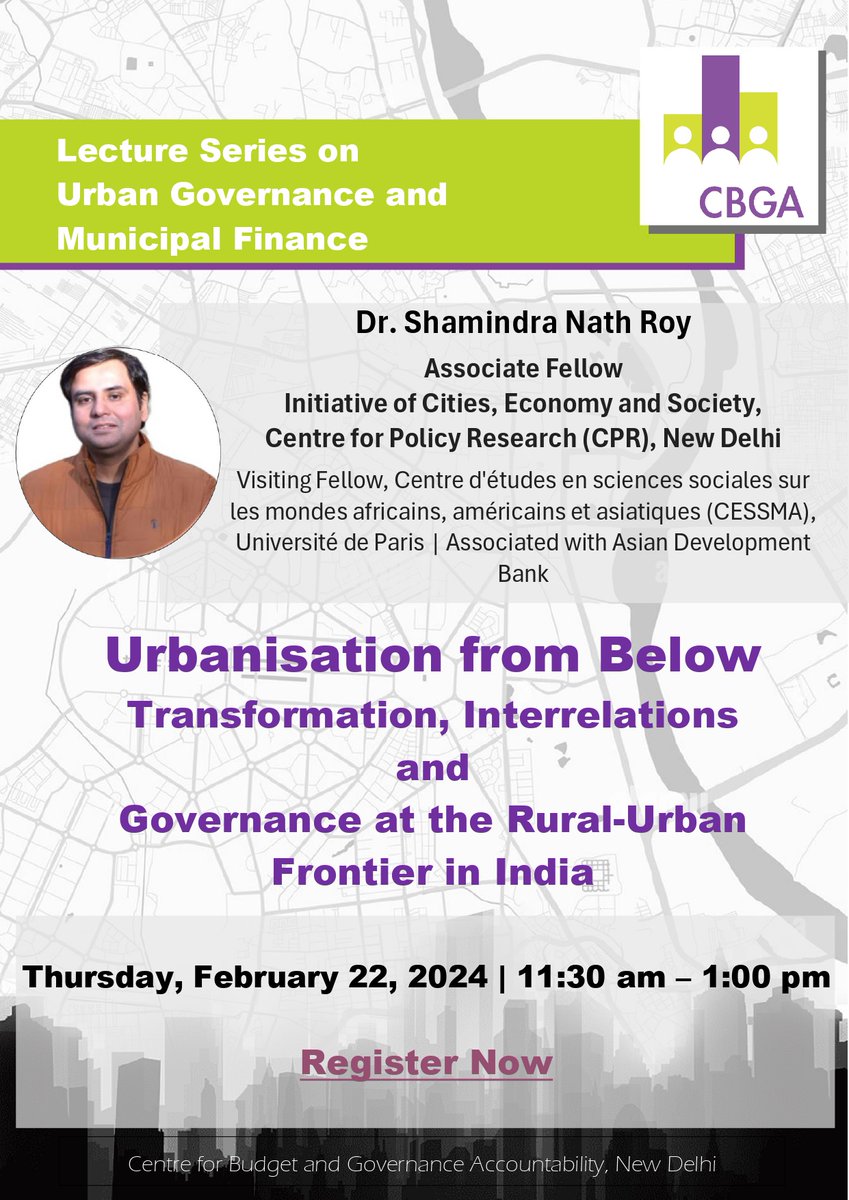 CBGA India (@cbgaindia) on Twitter photo ANNOUNCEMENT (1/2) | Join us for an online discussion with Dr. Shamindra Nath Roy (<a href="/shamichirps/">Shamindra Roy (শমীন্দ্র)</a>) from <a href="/CPR_India/">Centre for Policy Research</a>.
📅 Feb. 22, 2024 (Thursday)
⏲ 11.30 a.m. - 1 p.m. IST
Register now: docs.google.com/forms/d/e/1FAI… ANNOUNCEMENT (1/2) | Join us for an online discussion with Dr. Shamindra Nath Roy (<a href="/shamichirps/">Shamindra Roy (শমীন্দ্র)</a>) from <a href="/CPR_India/">Centre for Policy Research</a>.
📅 Feb. 22, 2024 (Thursday)
⏲ 11.30 a.m. - 1 p.m. IST
Register now: docs.google.com/forms/d/e/1FAI…