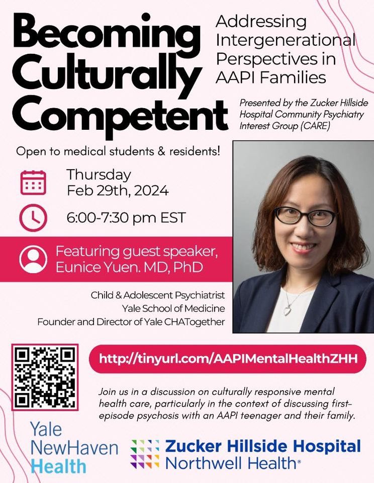 On ✨Thursday, Feb. 29th 6pm-7:30PM✨ join Dr. Eunice Yuen a C&A Psychiatrist from Yale School of Medicine who will be leading a discussion on culturally responsive mental health care! Register: tinyurl.com/AAPIMentalHeal… tinyurl.com/AAPIMentalHeal…