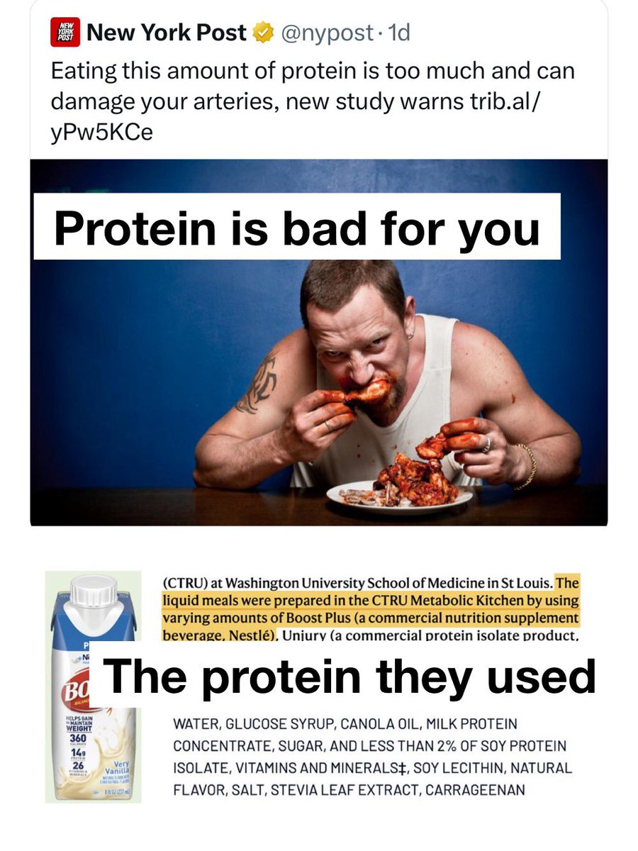 SBakerMD's tweet photo. Latest “protein is bad for you study” https://t.co/pRKXvrumKB