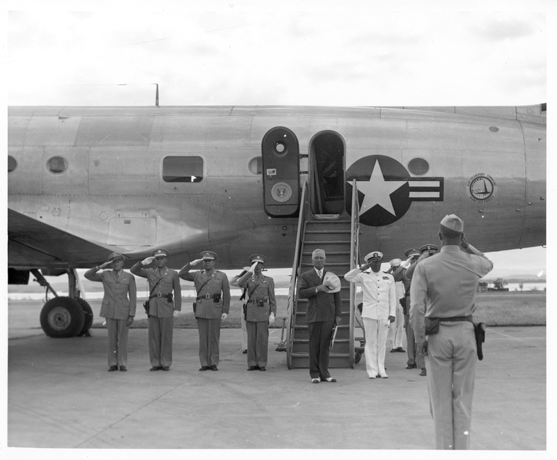 #Harry140 this week is from one of HST's vacation trips! In February 1948, he visited Puerto Rico & Cuba in addition to Key West, Florida. This new photo to our collection shows him saluting unidentified servicemen before leaving the U. S. Naval Base at Guantanamo Bay, Cuba.