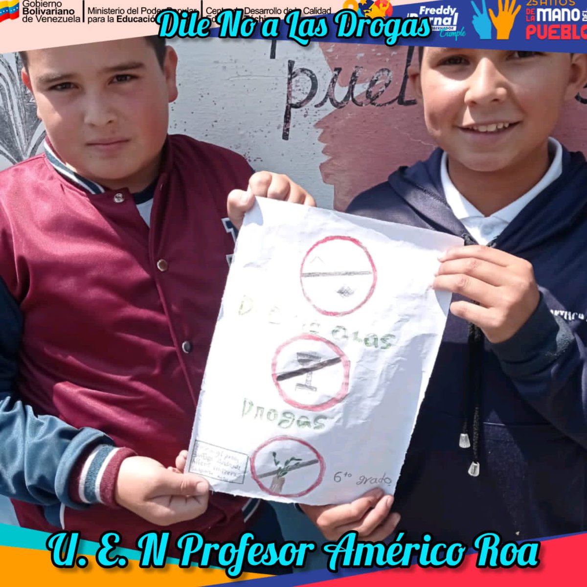 #20DeFebrero 🇻🇪 Plan educativo municipal para prevenir el consumo de drogas. Nuestros estudiantes dicen: ¡No a las drogas!
<a href="/NicolasMaduro/">Nicolás Maduro</a> 
<a href="/_LaAvanzadora/">Yelitze Santaella</a> 
<a href="/Berzabethg1/">Berzabethgandicaoficial</a> 
@MPPEDUCACION 
<a href="/CDCETachira/">CDCE Táchira</a> 
<a href="/Alexis_J_Castro/">Alexis Javier Castro</a>