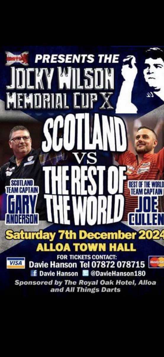 The Jocky Wilson Memorial Cup X 10th Anniversary @ Alloa Town Hall Scotland 🏴󠁧󠁢󠁳󠁣󠁴󠁿 Saturday Dec 7th @GaryAnderson180 @rockstar_13_ @MDAevents @PaulBoothMC @hendo180