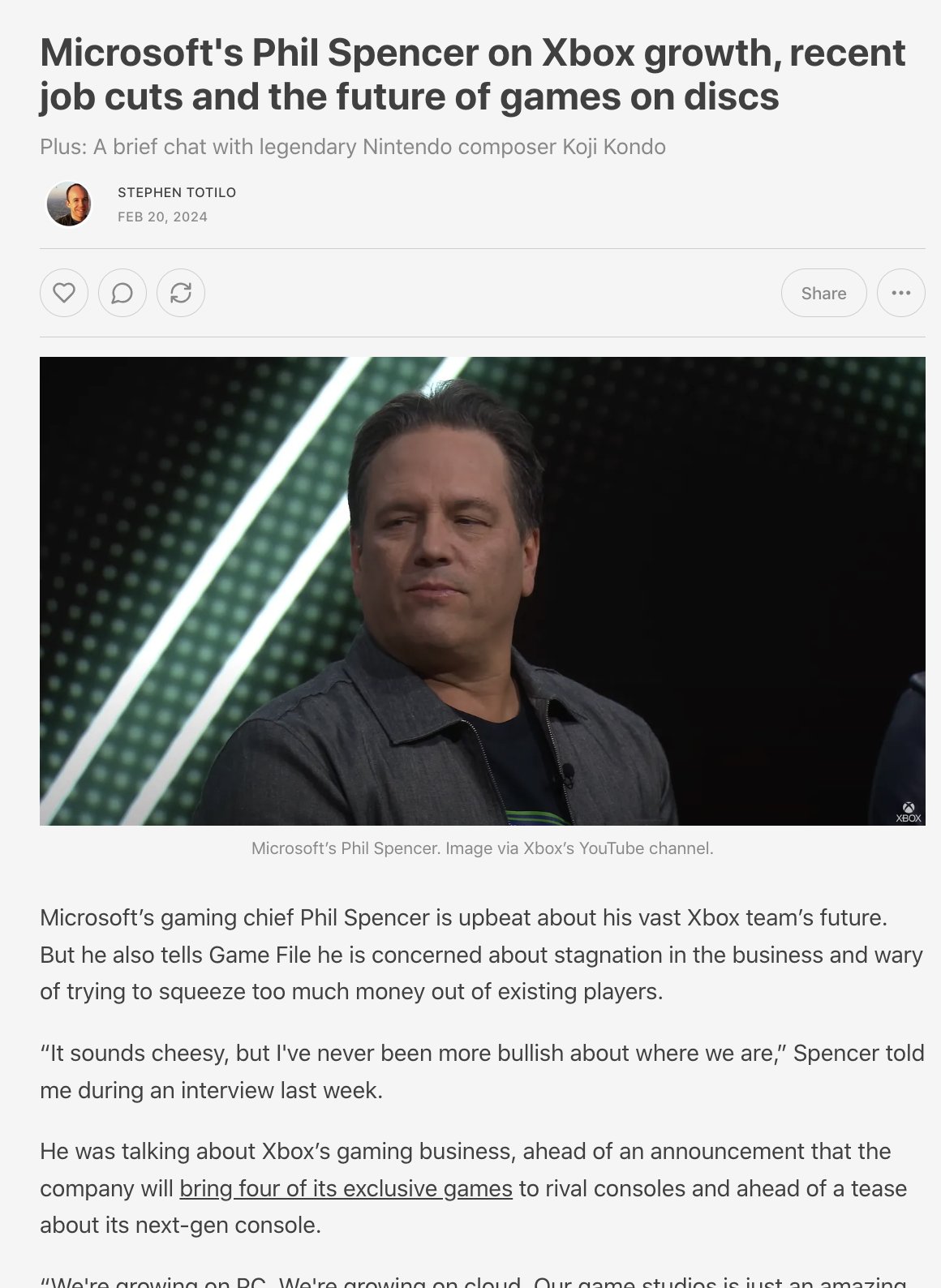 Stephen Totilo on X: “NEW: “Our strategy does not hinge on people