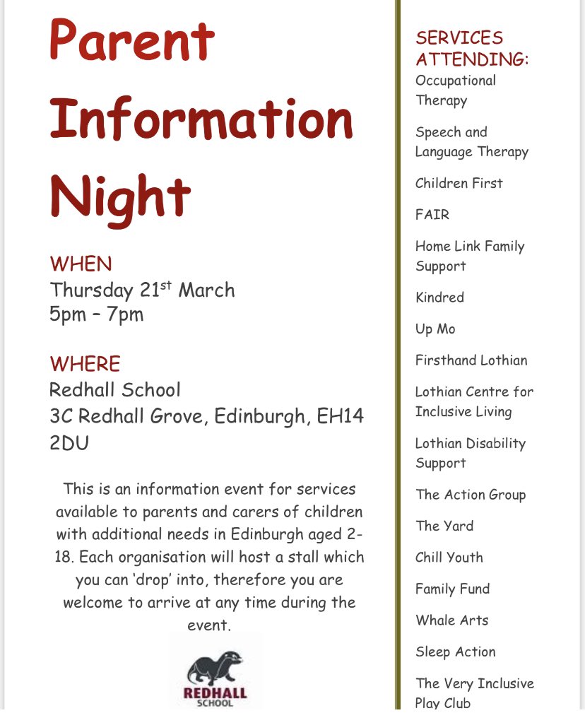 Info event for parent/carers of children with additional needs in Edinburgh aged 2-18. Drop in between 5pm-7pm @children1st @WHALE_Arts @sleepactionorg @CEC_EPS @theyardscotland