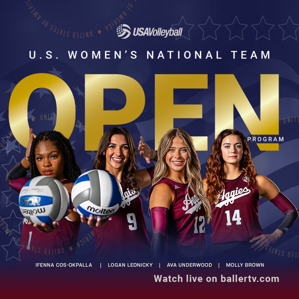 Hey <a href="/usavolleyball/">USA Volleyball</a> we’ve got 4️⃣ Aggies heading your way ‼️🇺🇸

Congrats to our group heading to the U.S. Women’s National Team Open Program this weekend in Colorado 👍

#GigEm // #AggieVB