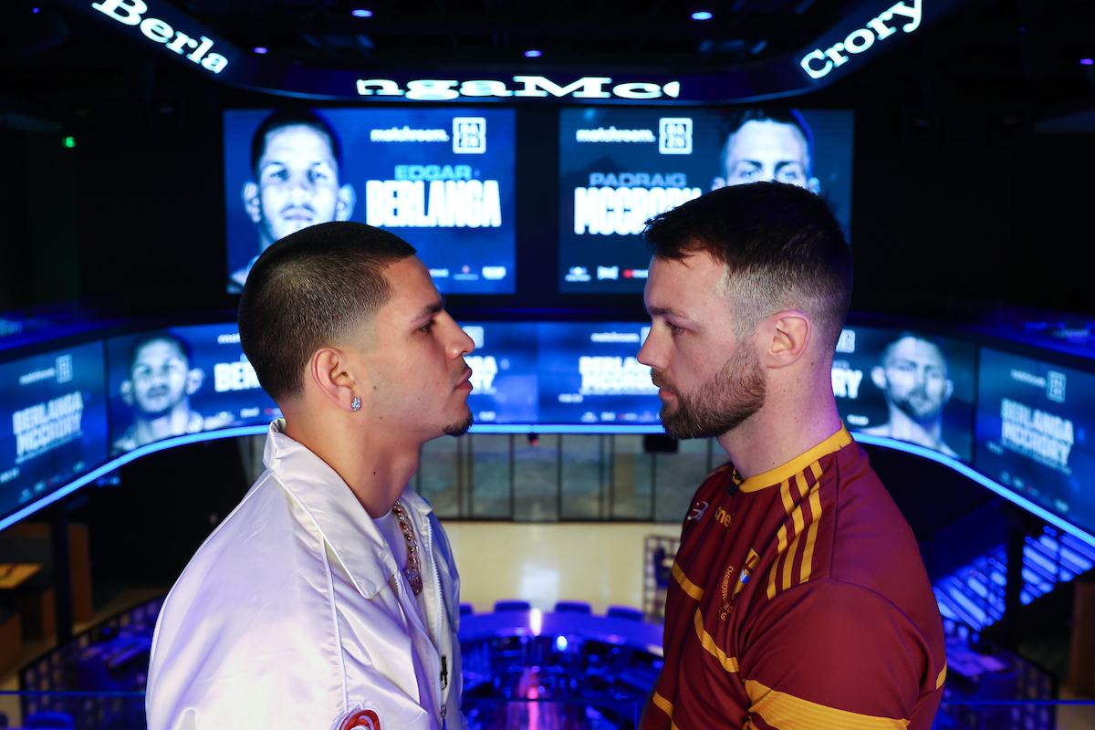 DAZNBoxing's tweet photo. First face-off ✅⚔️  

@EdgarBerlangaJr x @padraigmc1988 

Tune in live on https://t.co/FoiaUucI53 for #BerlangaMcCrory this Saturday 🥊 https://t.co/yJuvsAc30m