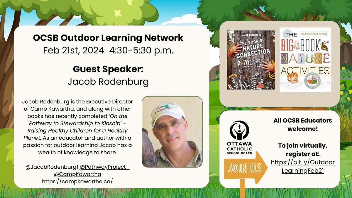 #ocsbOutdoors is looking forward to @JacobRodenburg1's Connect with Nature webinar tomorrow. #ocsb educators can still sign up at bit.ly/OutdoorLearnFe…. Don't forget to bring a 🍃 @ocsbEco #ocsbScience