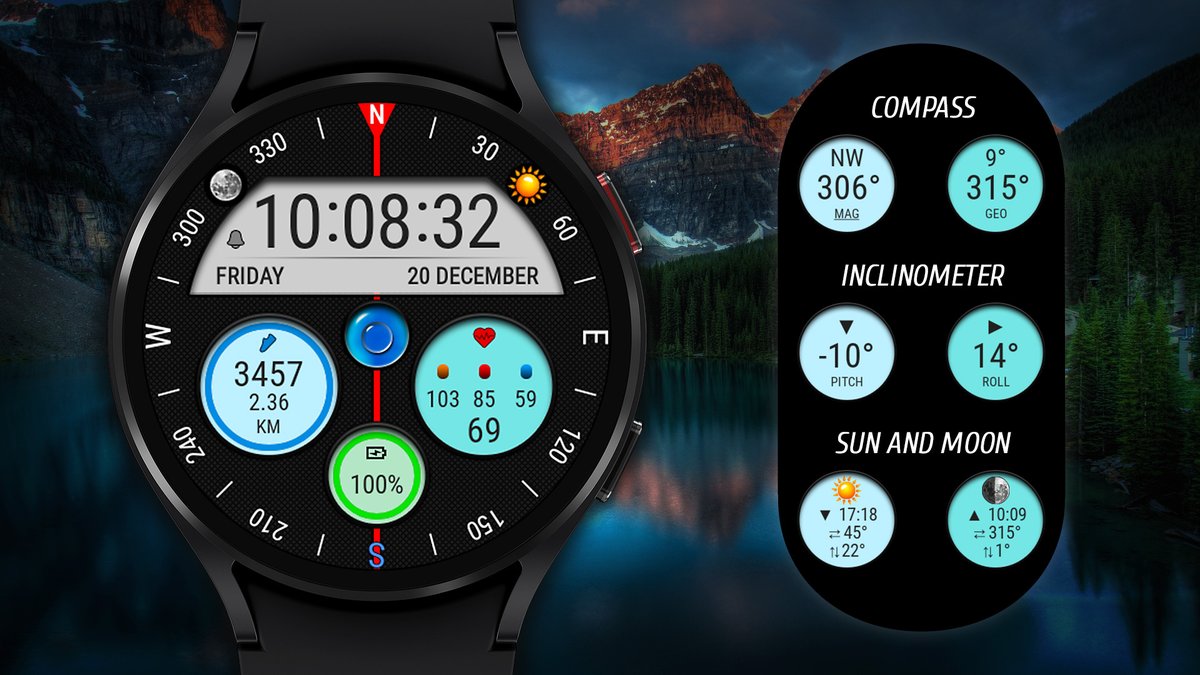futorum's tweet image. 🧭 Futorum H18
Unique watch face with compass and inclinometer.

WEAR OS [Google Play]
✅ play.google.com/store/apps/det…

#WearOS #WatchFace #GalaxyWatch #GalaxyWatch6 #GalaxyWatch5 #GalaxyWatch4 #PixelWatch2 #PixelWatch #TicWatch #WatchFaces #ClockFace #DialFace #SamsungSmartWatch