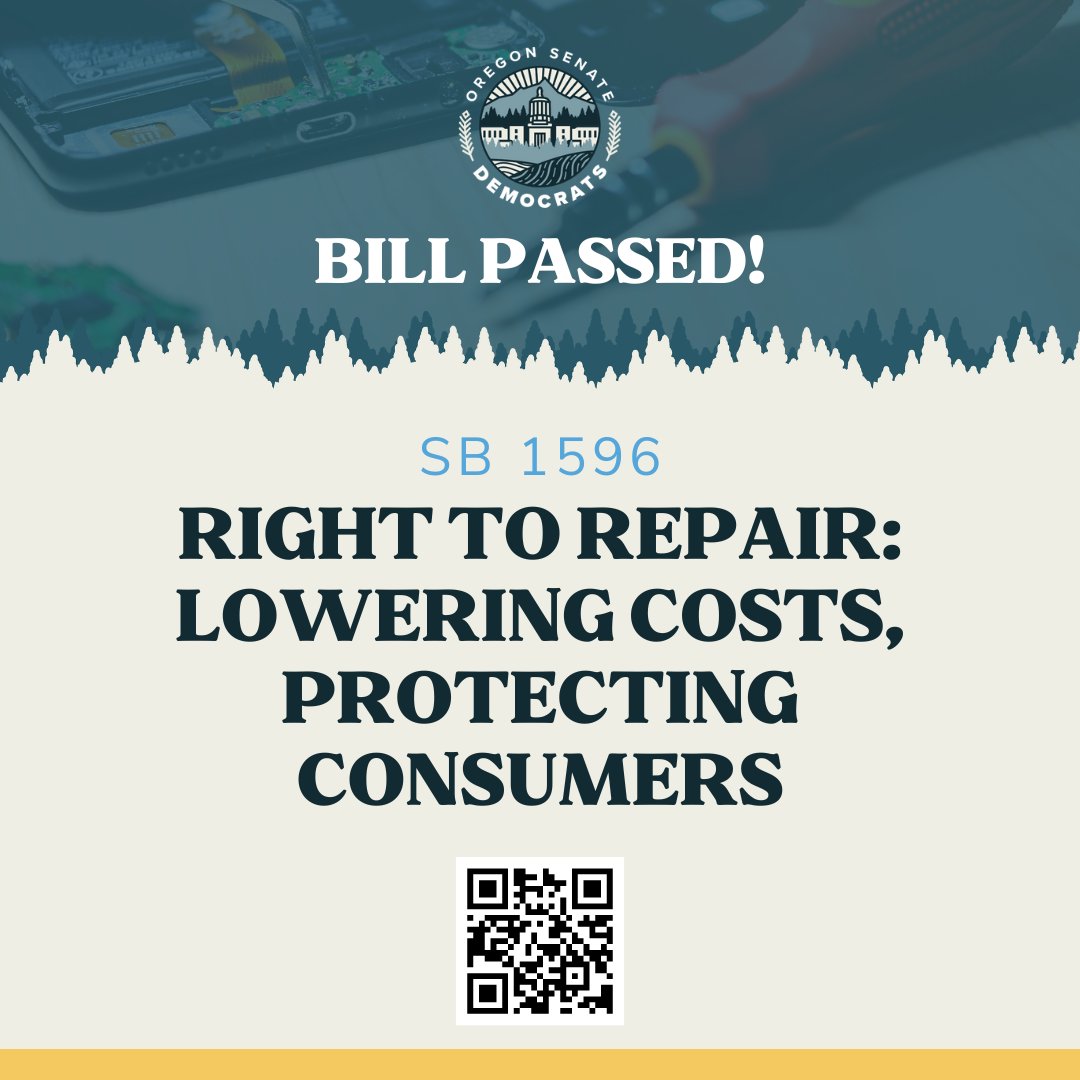 Today, the Oregon Senate took a huge step to lower costs and protect consumers. “This legislation will help close the technological divide and level the playing field for consumers.” - Senator @SollmanJaneen Learn more: bit.ly/48qAqdV #orpol #orleg