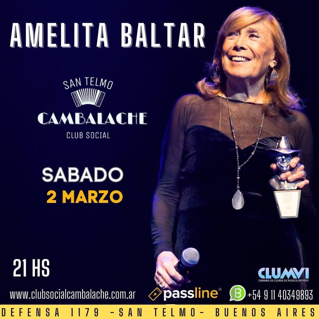 SABADO 2 de MARZO en Club Social Cambalache #SanTelmo 

Me acompañan: Aldo Saralegui (piano y dirección musical) y Demian Gonzalez Premezzi (percusión)

Tickets: passline.com/sitio-evento/s…