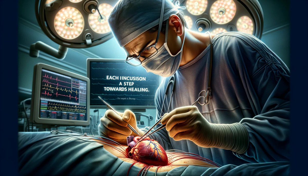 'Surgeon's Dedication,' featuring a surgeon deeply focused on heart surgery, with the quote 'Each incision is a step towards healing' displayed on a monitor in the background.
#Cardiology: #HeartHealthMonth   #ECG
#Oncology: #CancerAwareness, #clinicaltrials 
@DrATEFAHMED