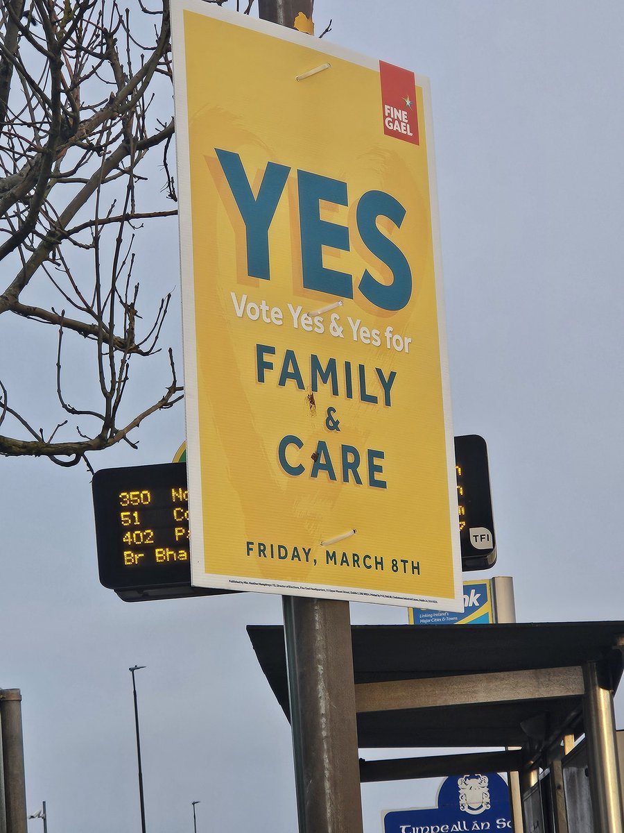 Thoughtless placement of Referendum poster blocking the bus info.  <a href="/FineGael/">Fine Gael</a> . It's time to ban election posters.