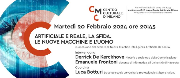 📌 #Artificiale e #Reale. La sfida.
 🤖 Le nuove macchine e l'uomo
 👉 #20febbraio ⌚ore 20:45
🗣️ Intervengono: 
▪️ #DerrickDeKerckhove
▪️ <a href="/efrontoni/">Emanuele Frontoni</a>
🎤 Conduce 𝐋𝐮𝐜𝐚 𝐁𝐨𝐭𝐭𝐮𝐫𝐢

centriculturali.org/eventi/milano-…

<a href="/CmcMilano/">CMC Milano</a> <a href="/fsussidiarieta/">Fondazione per la Sussidiarietà</a> #IA #AI #IntelligenzaArtificiale