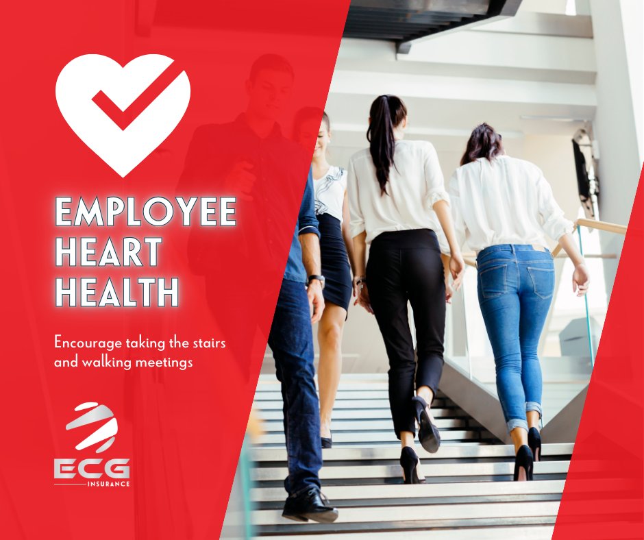 EcgInsurance's tweet image. Get your employees up and moving during #AmericanHeartMonth. Encourage your team to take the stairs instead of the elevator. In fact, taking the stairs each day can cut the risk of heart attacks in half! 
#ECGInsurance #InsuranceMadeSimple #HeartHealth #TaketheStairs