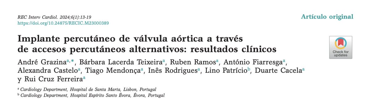 Publicado en REC Interv 🔥 <a href="/RevEspCardiol/">REC Publications</a>.
📌Desde 🇵🇹 artículo sobre accesos percutáneos alternativos en TAVI 🗑  <a href="/BarbaraLT94/">Bárbara Lacerda Teixeira</a>
👉 recintervcardiol.org/es/intervencio…