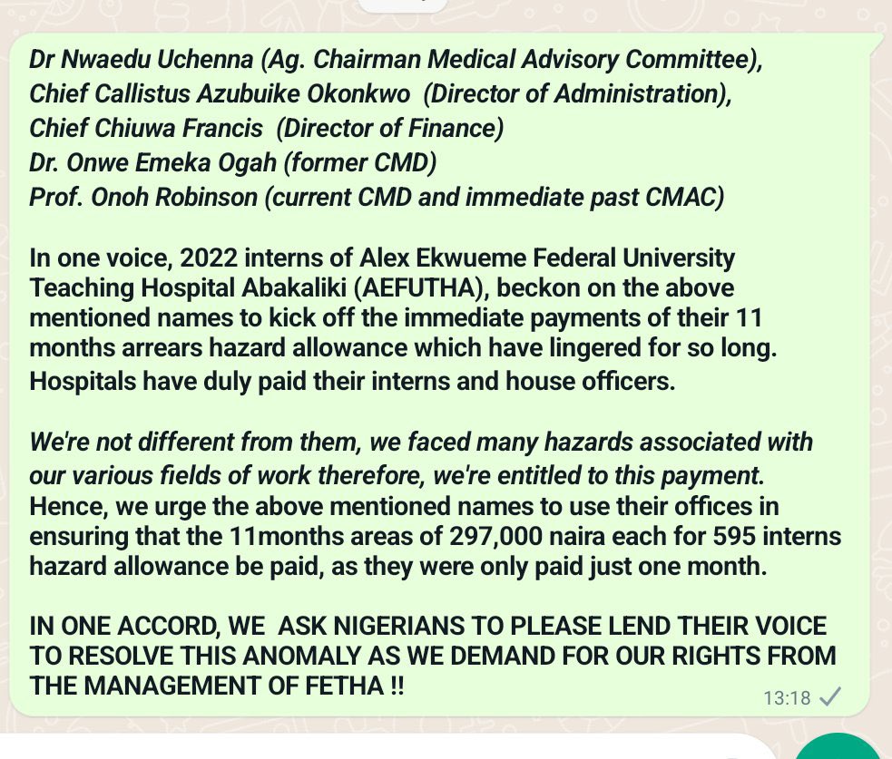 PrettyElaposh's tweet photo. AE-FUTHA pay Interns of
2022 of their harzard allowance !
#payhazardallowances
#FETHA
#FETHAPAYUS
#INTERNSOF2022
1 USD #Gistlover PiggyVest Naira https://t.co/Q9MkYPWPkb