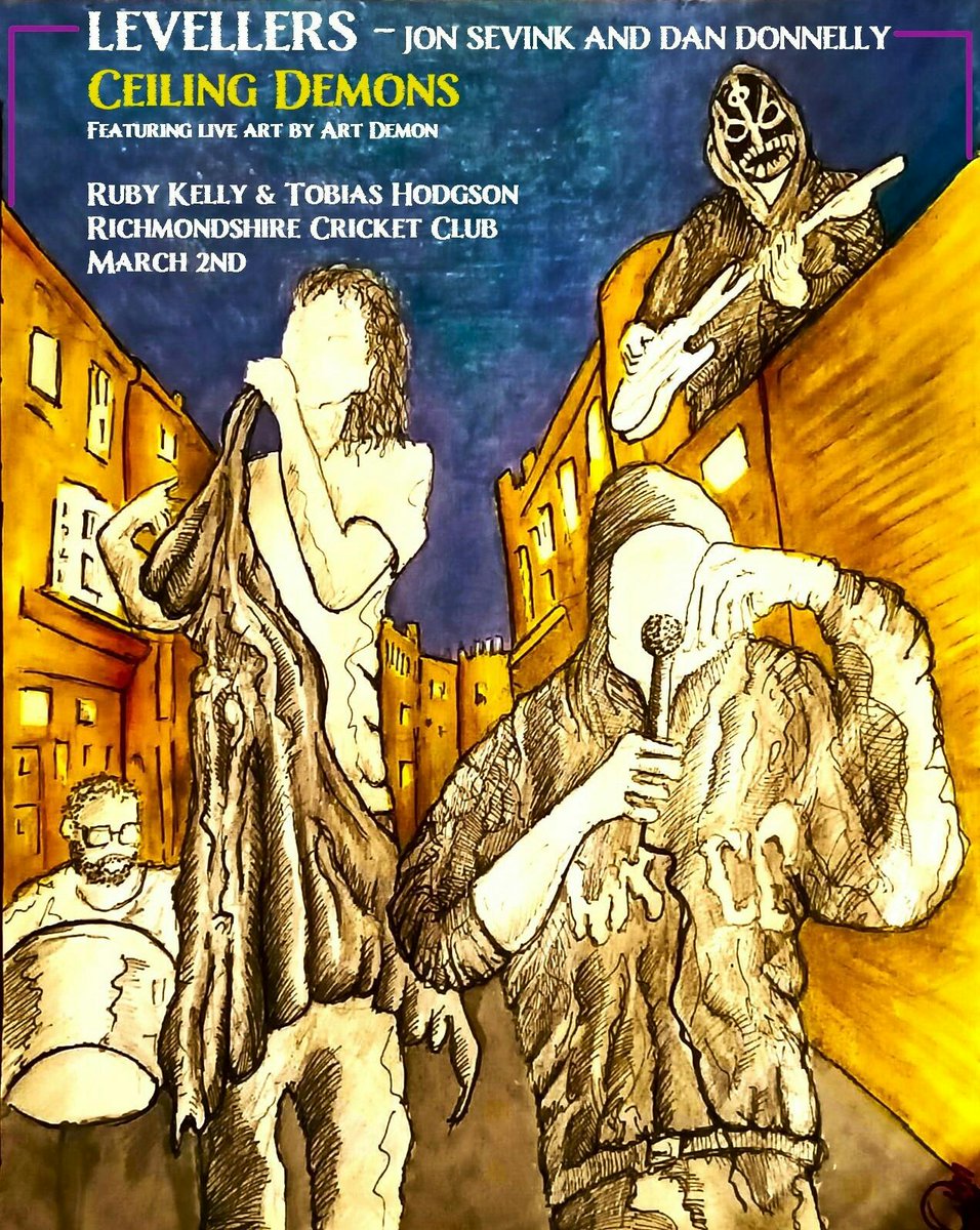 Very excited for our next hometown performance supporting Dan Donnelly &amp; Jon Sevink of The Levellers at the Richmondshire Cricket Club on Saturday 2nd March w/ <a href="/TobiasHodgson04/">Tobias Hodgson</a> &amp; Ruby Kelly!! Rumor has it, this one has sold out!

Art Demon put together this dope poster for it! 🖤