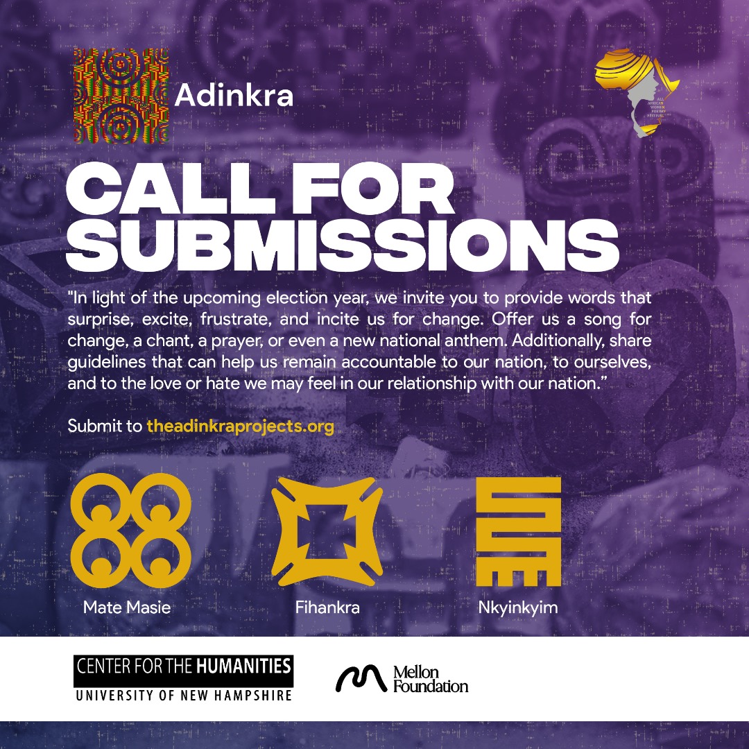 3 Days Left!!!!
WINNERS RECEIVE CASH PRIZE + AN INTERNATIONAL RESIDENCY + PERFORMANCE AT THE ALL AFRICAN WOMEN POETRY FESTIVAL!