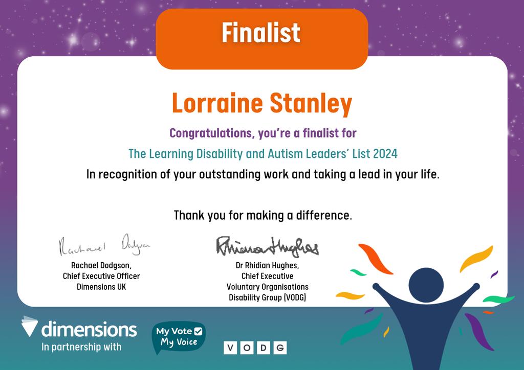 swaddorset's tweet photo. We are very excited to find out that Lorraine is a finalist in this year's Dimensions, Learning Disability and Autism Leadersβ List Awards 2024. π
Thank you @DimensionsUK
#DimensionsUK
#Autism https://t.co/AFbwgoK5pU