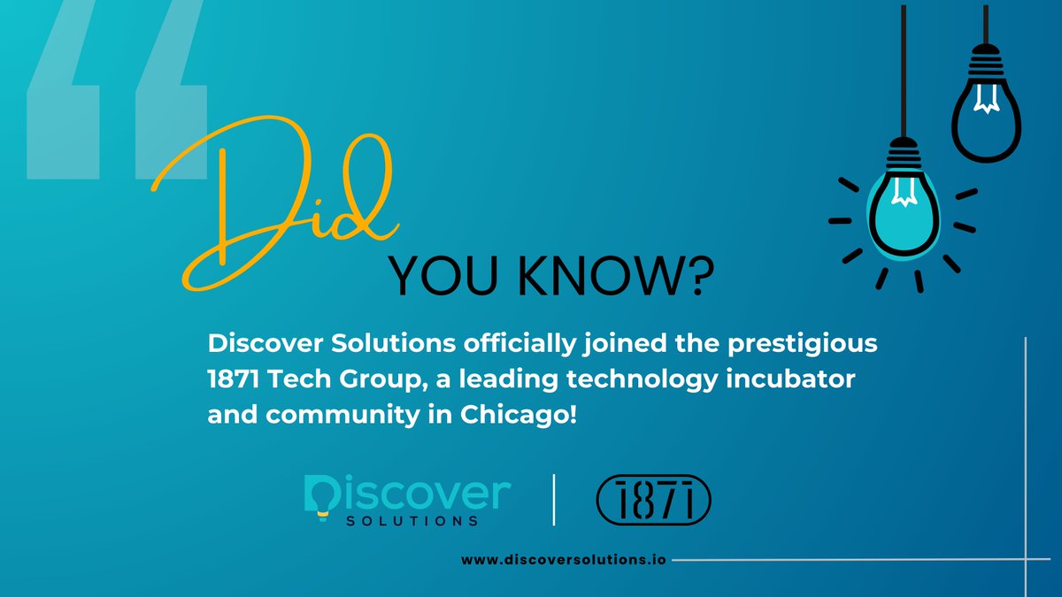 DiscoverSoln's tweet photo. Big news! We're officially part of the @1871 Chicago tech community! Excited to connect &amp; learn from fellow innovators and founders. 
#techstartup #chicago #innovation #community #excited #ai #Salesforce #cloud #discoversolutions https://t.co/8RatSw56wZ