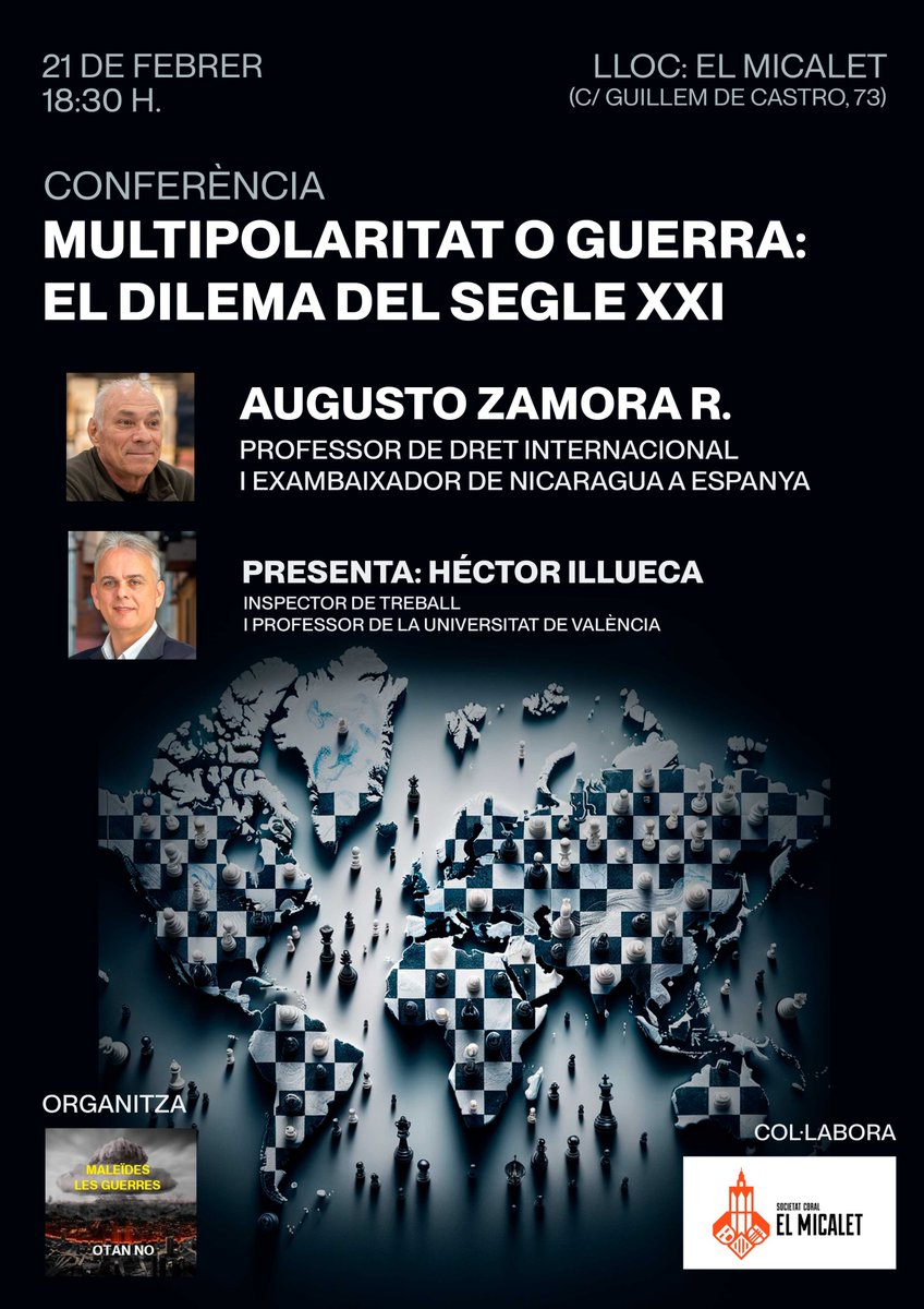 Mañana presentaré la conferencia 'Multipolaridad o guerra: el dilema del siglo XXI', a cargo de Augusto Zamora. Un honor y una oportunidad para reflexionar sobre la situación internacional desde una perspectiva republicana. ¡Muchísimas gracias a los organizadores! #LaLuchaSigue👊