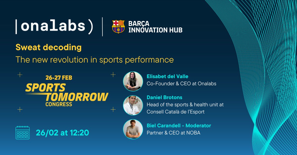 Onalabs (@onalabs_innohub) on Twitter photo Do you want to know more about how we are going to revolutionize sports performance through sweat decoding?
Come and meet us at the Sports Tomorrow Congress, event integrated in <a href="/MWCapital/">Mobile World Capital Barcelona</a> organized by <a href="/BarcaInnoHub/">Barça Innovation Hub</a> 🔵🔴
See you there👋🏻
#MWC2024 Do you want to know more about how we are going to revolutionize sports performance through sweat decoding?
Come and meet us at the Sports Tomorrow Congress, event integrated in <a href="/MWCapital/">Mobile World Capital Barcelona</a> organized by <a href="/BarcaInnoHub/">Barça Innovation Hub</a> 🔵🔴
See you there👋🏻
#MWC2024
