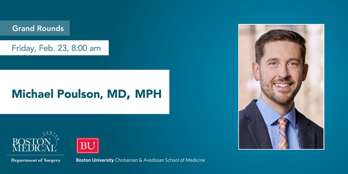 We are looking forward to @The_BMC Surgery Grand Rounds this Friday. Our speaker, BMC Administrative Chief Resident Dr. Michael Poulson @M_P_MD, will address 'Critical Race Surgery: Learning from Legal Foundations to Achieve Racial Equity.' ➡️ Zoom info: surgery@bu.edu