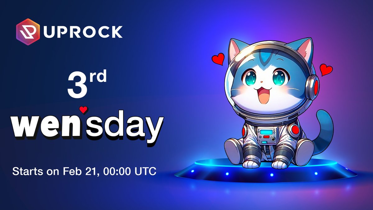 UpRockCom's tweet photo. 🎉 Happy #WENsday, UpRockers! 🎉

3rd #WENsday starts in 6 hours, at 00:00 UTC. Don't miss out – keep your referrals active!

Among our 250,000 users >> 5,672 have collectively earned an impressive 54,354 $WEN! 
If you haven't joined the party yet, let us break down the math for you:

If your active referrals, in total, earn 100 $UPT this #WENsday, you'll receive 2 $UPT as a kickback reward + 20 $WEN as your share. 💰

No action needed – just watch your $WEN balance grow in your web & app dashboard.

It's not a matter of if, it's a matter of WEN – and it's WENsday! 📆

#UpRockWENsday #UpRocktoEarn $UPT $WEN