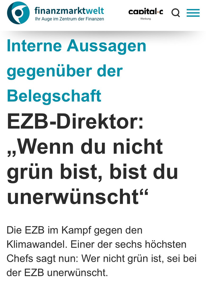 ThaRocka's tweet photo. Der Grüne Klima-#Sozialismus hat sich bis zur Europäischen Zentralbank #EZB vorgearbeitet.
Der offenbar Grün-Extreme Holländer Frank #Elderson „will diese Leute“ (Mitarbeiter) „nicht mehr“.
Also Leute, die Top ausgebildet sind und sich in der Finanzwelt auskennen, aber nicht ideologisch gefestigt sind.
@oliredet danke fürs highlighten👍🏻