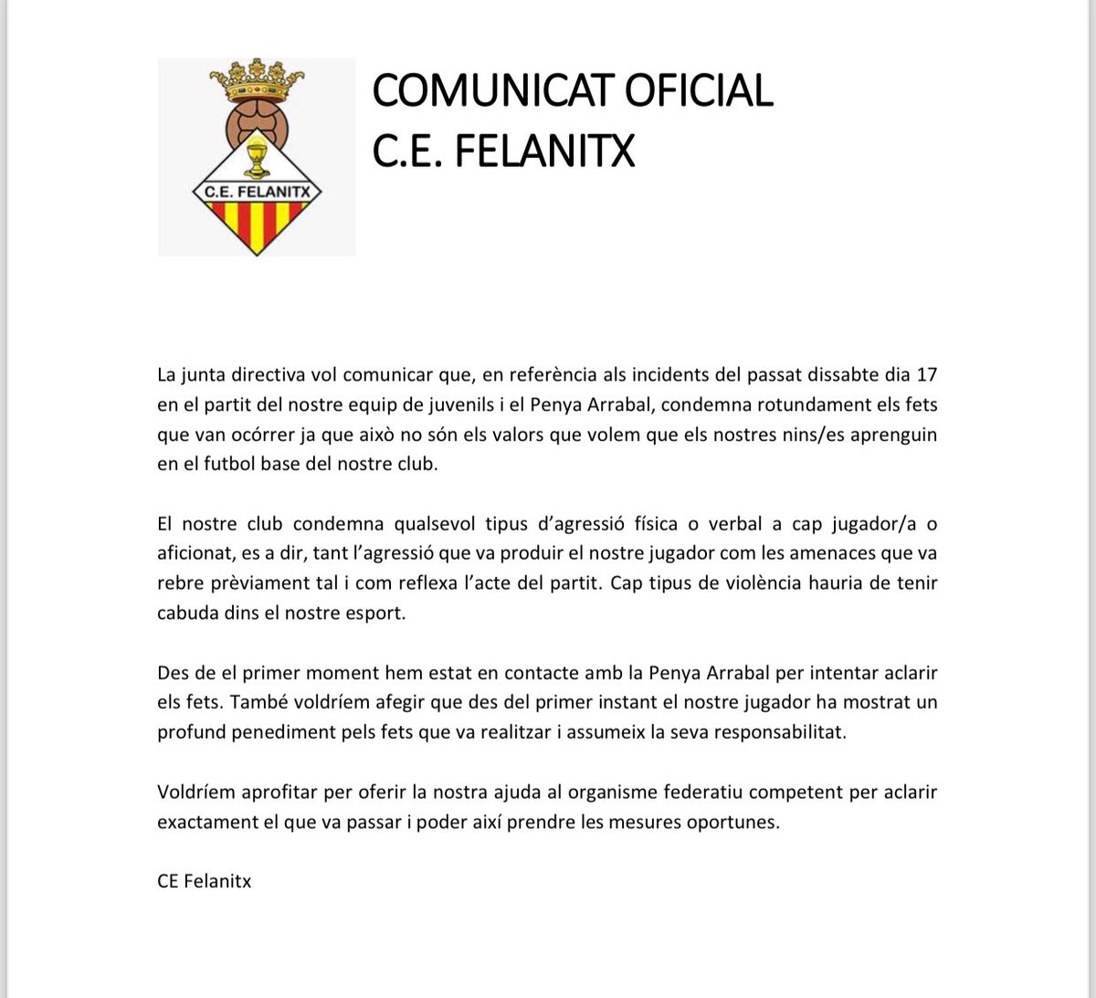 cefelanitx's tweet image. Comunicat oficial