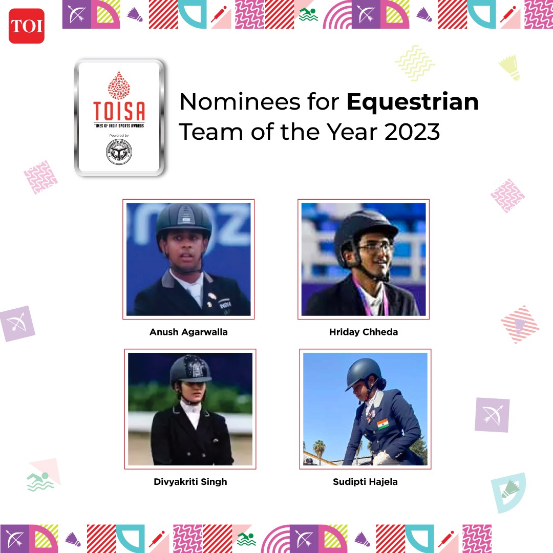 #TOISA2023 nominees for Best #Equestrian Team, Best #Billiards Player and Emerging Sportsperson. Know more: bit.ly/TOISA2023 Equestrian Team: Anush Agarwalla, Hriday Chheda, Divyakriti Singh, Sudipti Hajela Billiards: Pankaj Advani, Sourav Kothari Emerging Sportsperson: