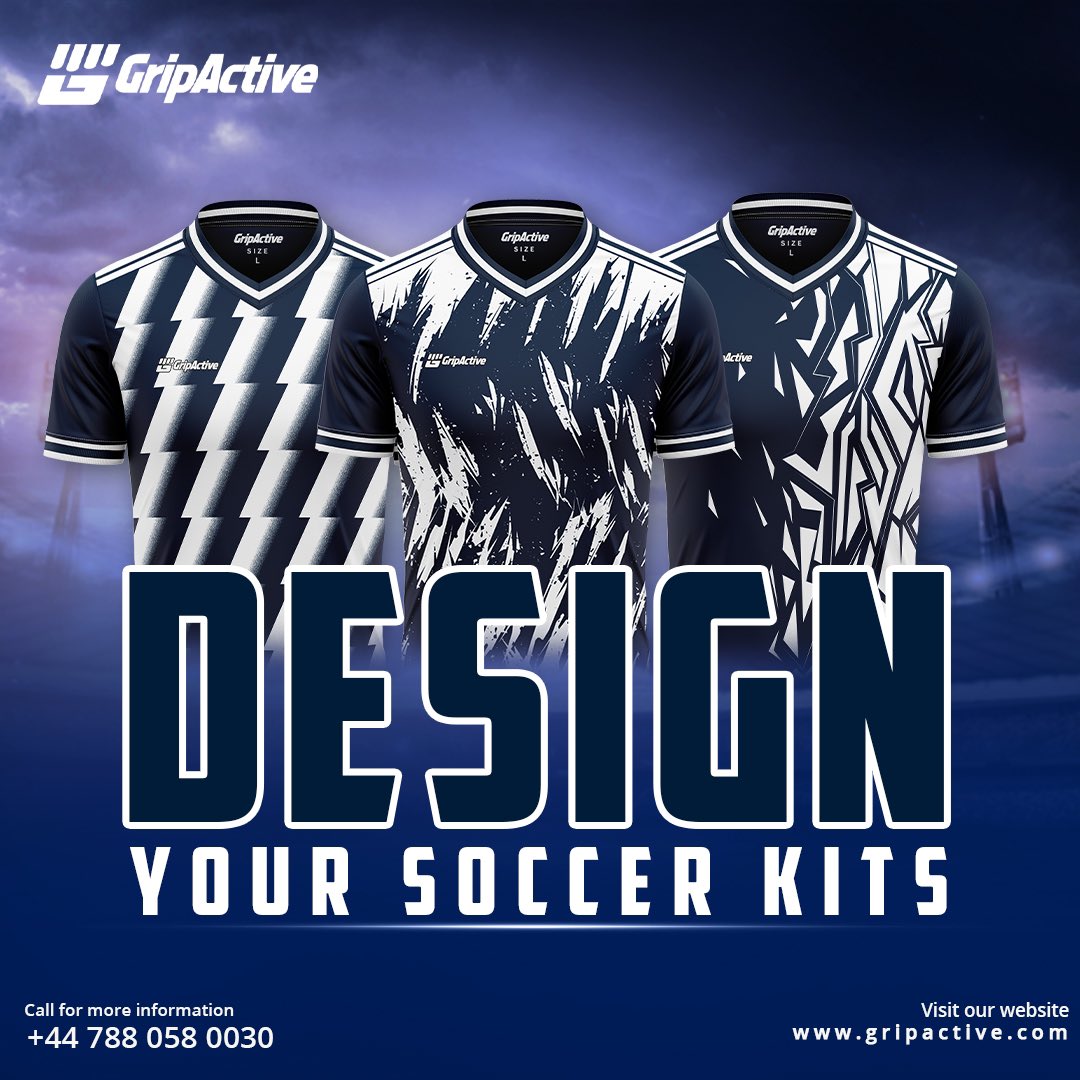Our soccer kits are available NOW for full customization ! Create a design using your clubs colours, even add the logo for FREE😯 DM us now to get started 🌐: gripactive.com ☎️: 0044 788 058 0030 #teamwear #colours #logo #SoccerKits #SoccerDesigns