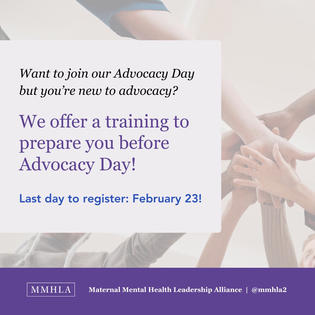 New to advocacy? Don't worry! You don’t need to be an expert or an extravert to be an advocate. We'll have a live training for all advocates in preparation for our Advocacy Day!

Register today! hubs.la/Q02lGn_B0

#maternalMentalHealth  #maternalhealth #healthcareproviders