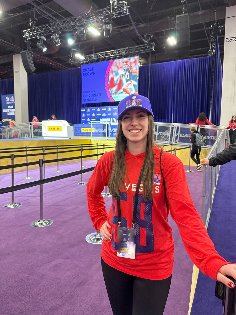 mountunion's tweet photo. Sport business and French major, Gabby Smith '25, and sport business and finance major, Ben Esporite '25, used their power of networking to get involved with Super Bowl LVIII, helping fans all over Las Vegas throughout the weekend! #ShowUpReady https://t.co/XAoCncFq3d