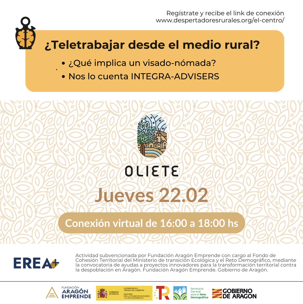 DespertadoresRurales (@despertadoresr) on Twitter photo 👉Jueves 22 a las 16:00hs "¿Nómadas digitales?.
Evento online por Integra Advisers - Legal and Business consulting.<a href="/IntegraAdvisers/">Integra Advisers</a>
#digitalnomad
#oliete 👉Jueves 22 a las 16:00hs "¿Nómadas digitales?.
Evento online por Integra Advisers - Legal and Business consulting.<a href="/IntegraAdvisers/">Integra Advisers</a>
#digitalnomad
#oliete