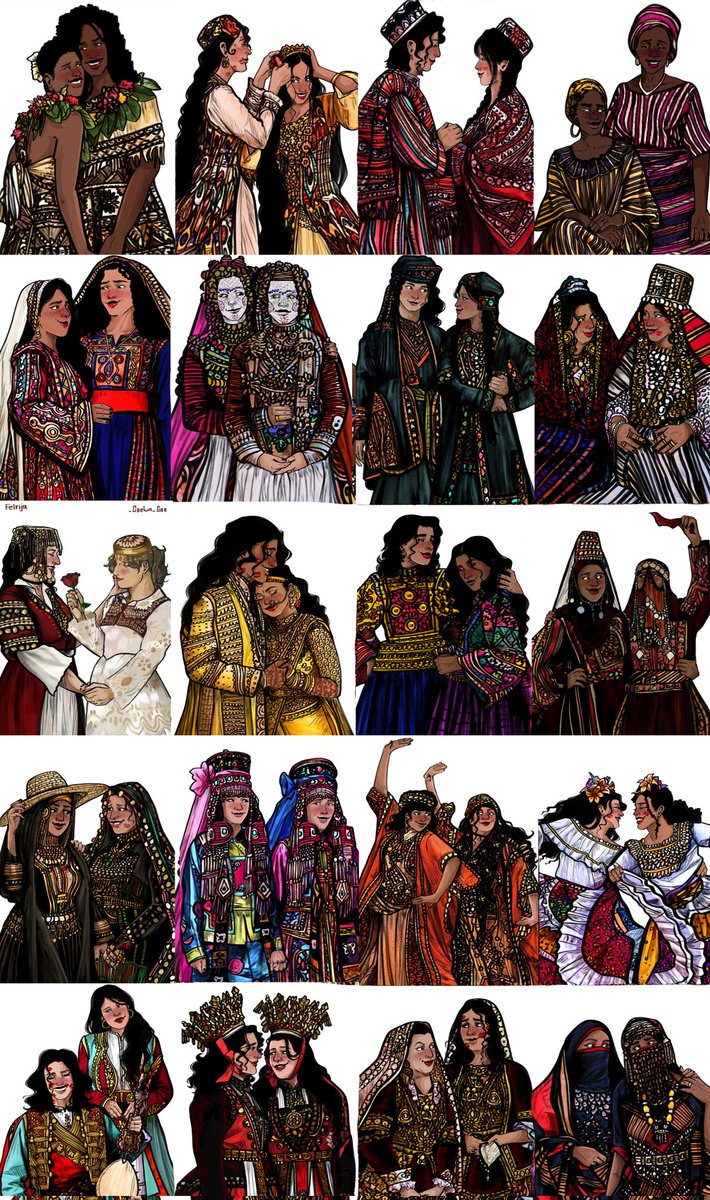 Sapphics in traditional clothing from around the world