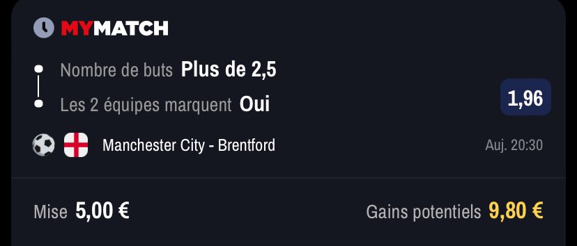 Lpdd_pronos's tweet photo. ⚽️ Football - Premier League 🏴󠁧󠁢󠁥󠁮󠁧󠁿

Man City - Brentford 
- - - - - - - 
BTTS et +2,5 buts dans le match (1,96) 

Pour les mêmes raisons que face à Liverpool. City n’est pas des plus rassurant en ce moment et Brentford joue toujours son jeu 

#ManCity #Winamax #TeamParieur #PL https://t.co/gzx4pYwCjj