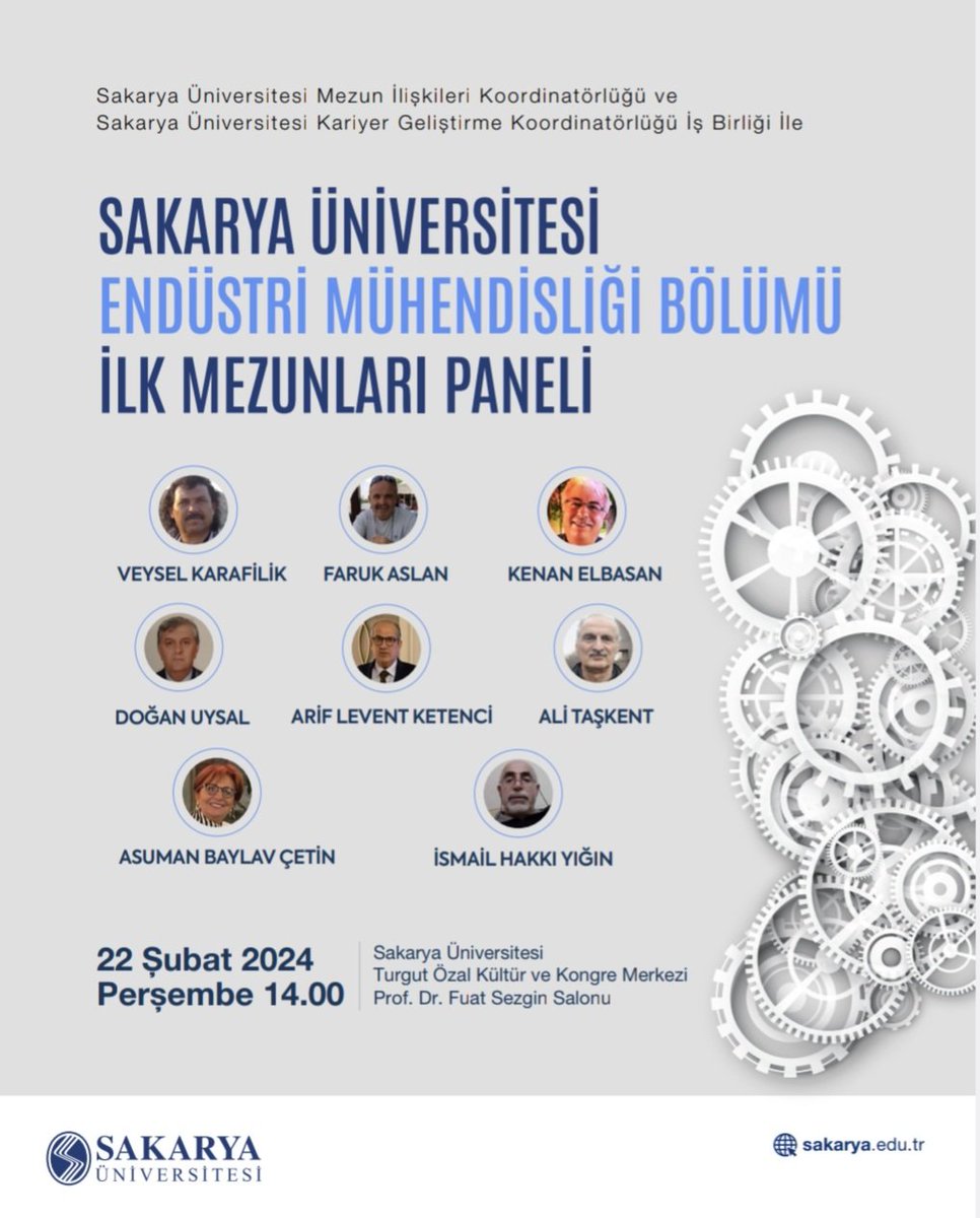 SAUMezun's tweet photo. Sakarya Üniversitesi Endüstri Mühendisliği Bölümü İlk Mezunları Paneline Davetlisiniz.

📆 22 Şubat 2024 Perşembe

⏰️ 14.00

📌Sakarya Üniversitesi Turgut Özal Kültür ve Kongre Merkezi Prof. Dr. Fuat Sezgin Salonu
#mezun #EndüstriMühendisliği
#SakaryaÜniversitesi #Saü https://t.co/ggUkAaibpB